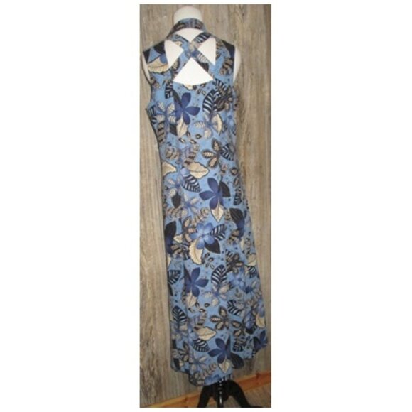 Coldwater Creek Blue Floral Button Up Cross Back Maxi Dress Size 12 Linen Rayon - Picture 4 of 12